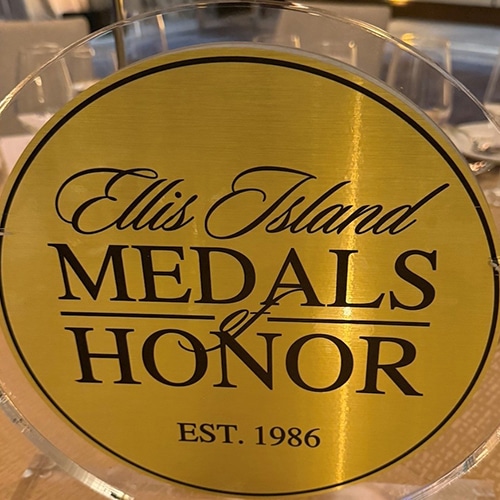 Award trophy with Ellis Island Medals of Honor Established 1986 engraved