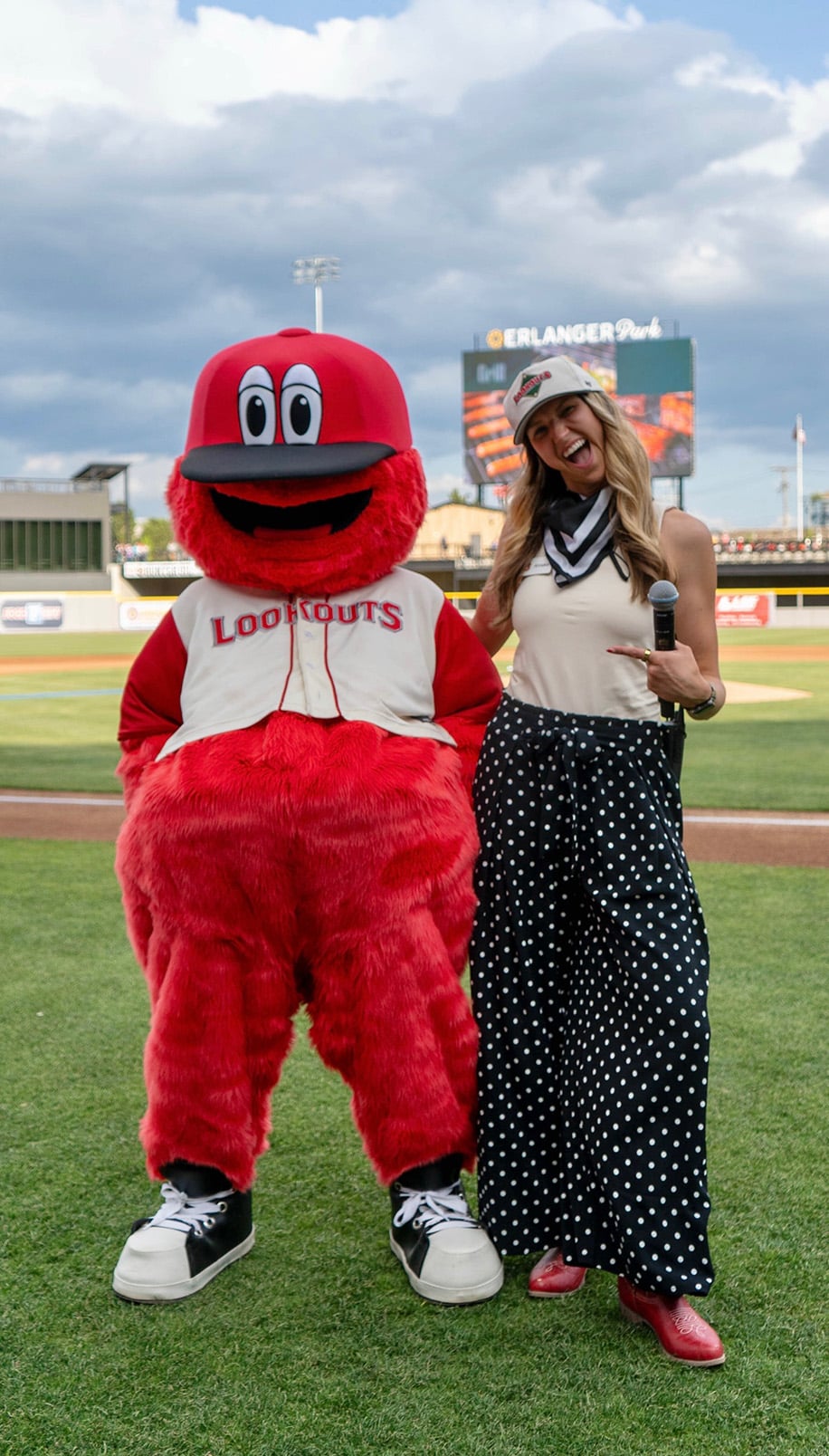 Annaka Hall and Looie, the Lookout's mascot at Erlanger Park.